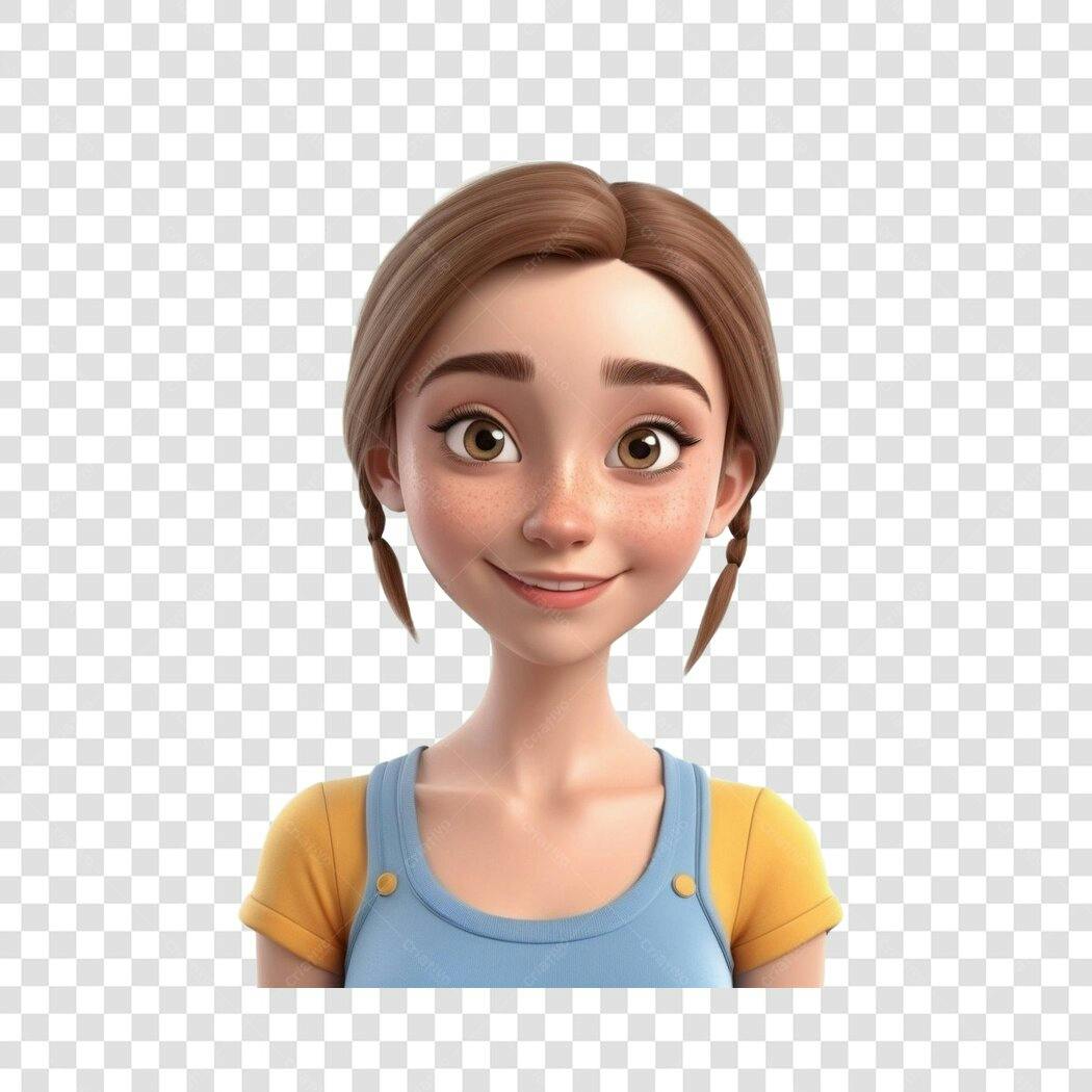 Personagem Ilustrado Menina Sorrindo 3D PNG Fundo Transparente