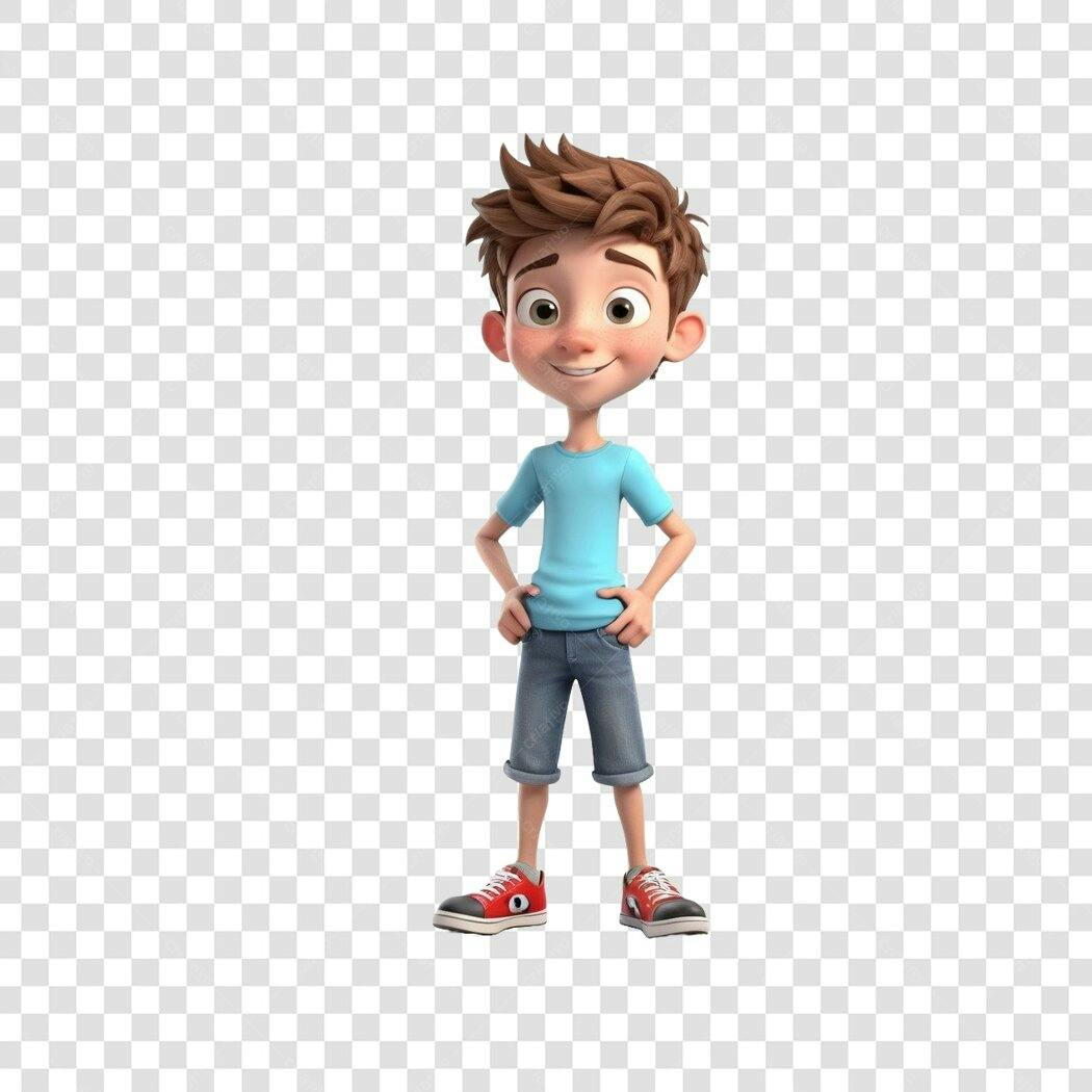 Personagem Ilustrado Menino Criança 3D PNG Fundo Transparente