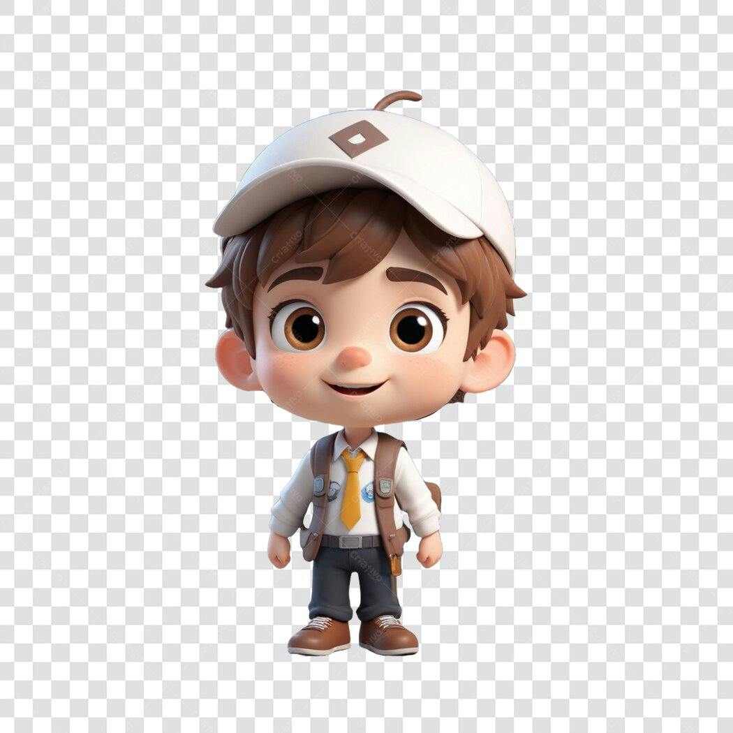 Personagem Ilustrado Menino Estudante Boné PNG Fundo Transparente