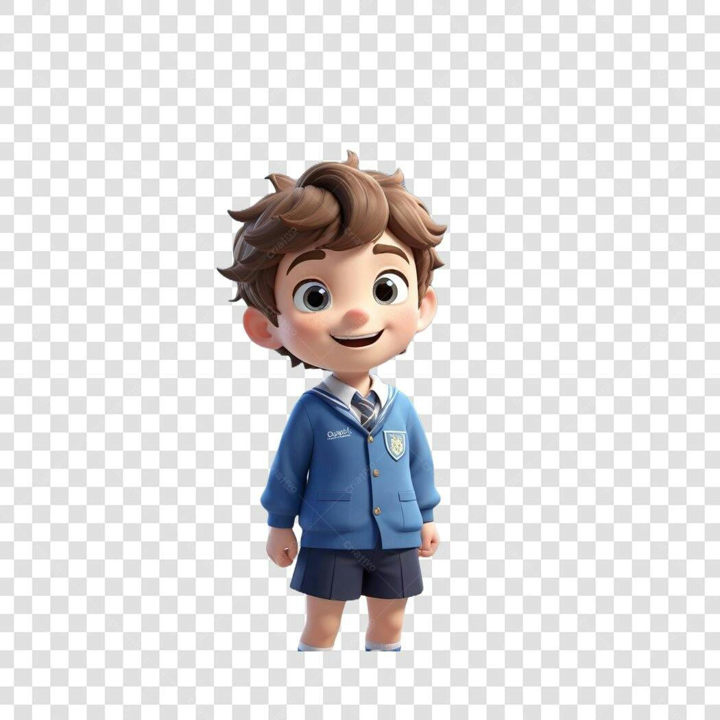 Personagem Ilustrado Menino Estudante Uniforme Azul PNG Fundo Transparente