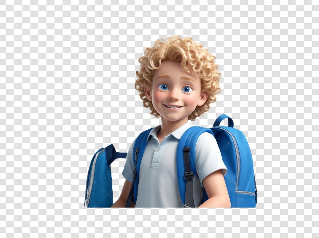 Personagem Ilustrado Menino Loira Mochila Azul PNG Fundo Transparente