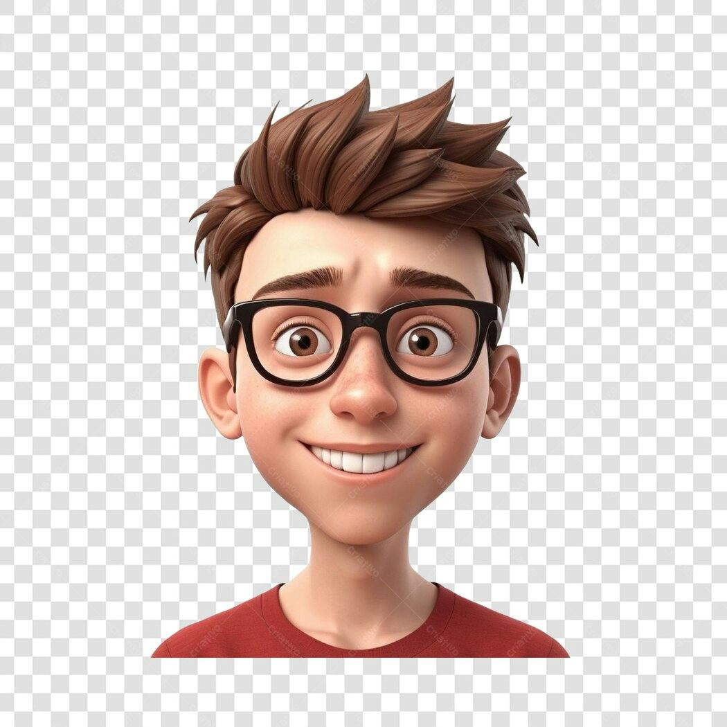 Personagem Ilustrado Menino Óculos Sorrindo PNG Fundo Transparente