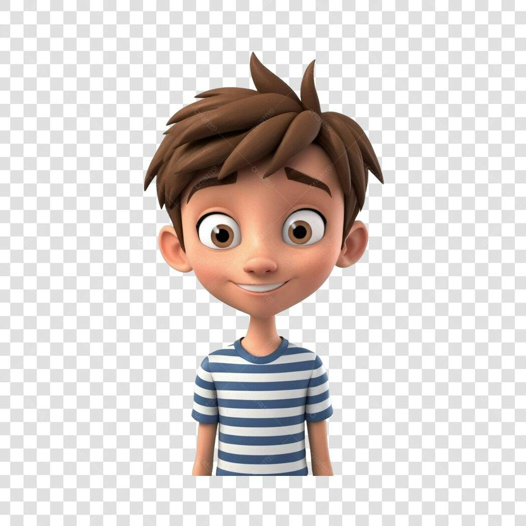 Personagem Ilustrado Menino Sorrindo Camisa Listrada PNG Fundo Transparente