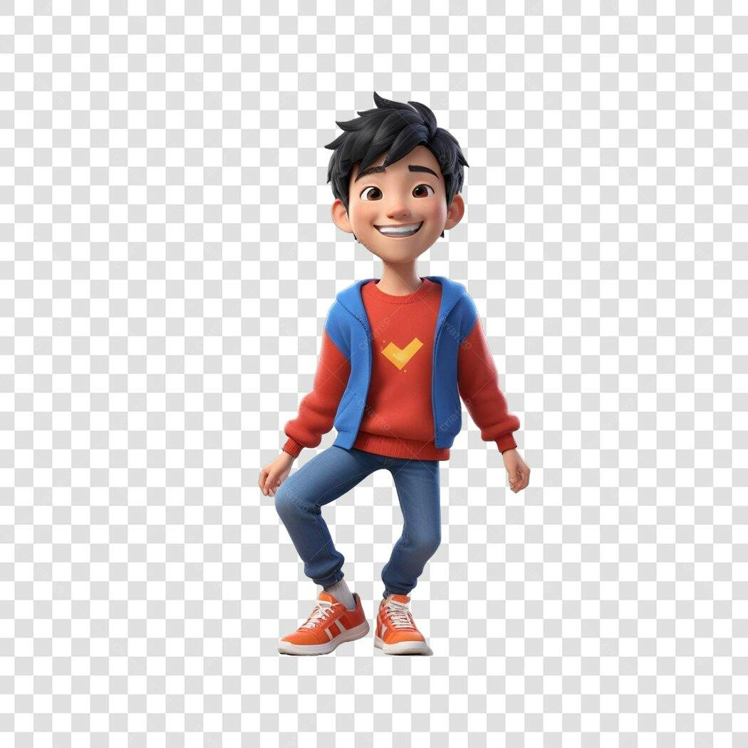 Personagem Ilustrado Menino Sorrindo Casual PNG Fundo Transparente