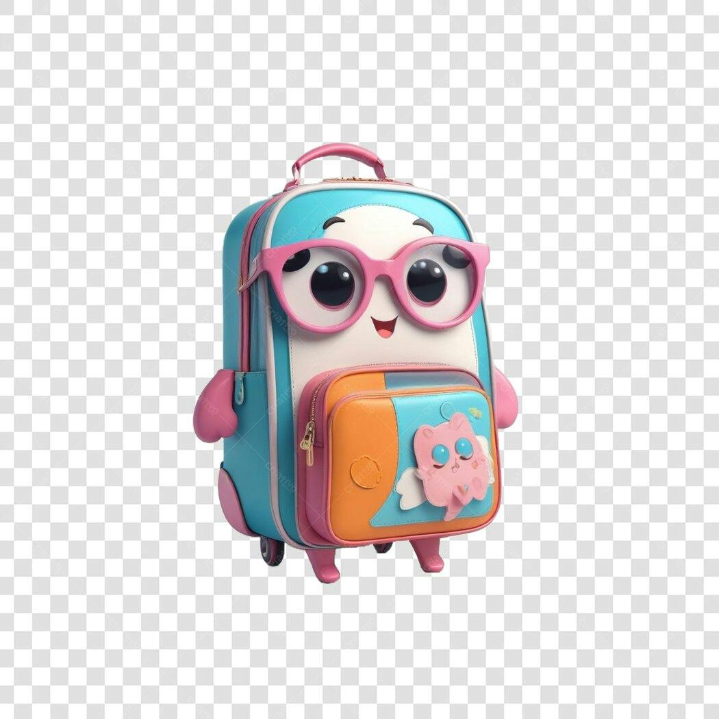 Personagem Ilustrado Mochila Escolar Infantil Rodinhas PNG Fundo Transparente