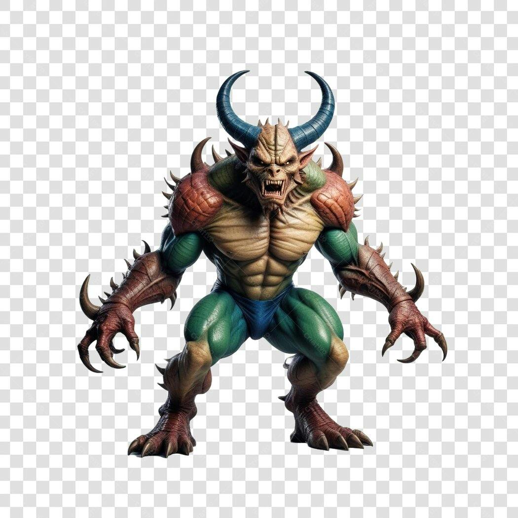Personagem Ilustrado Monstro Demônio Chifrudo PNG Fundo Transparente