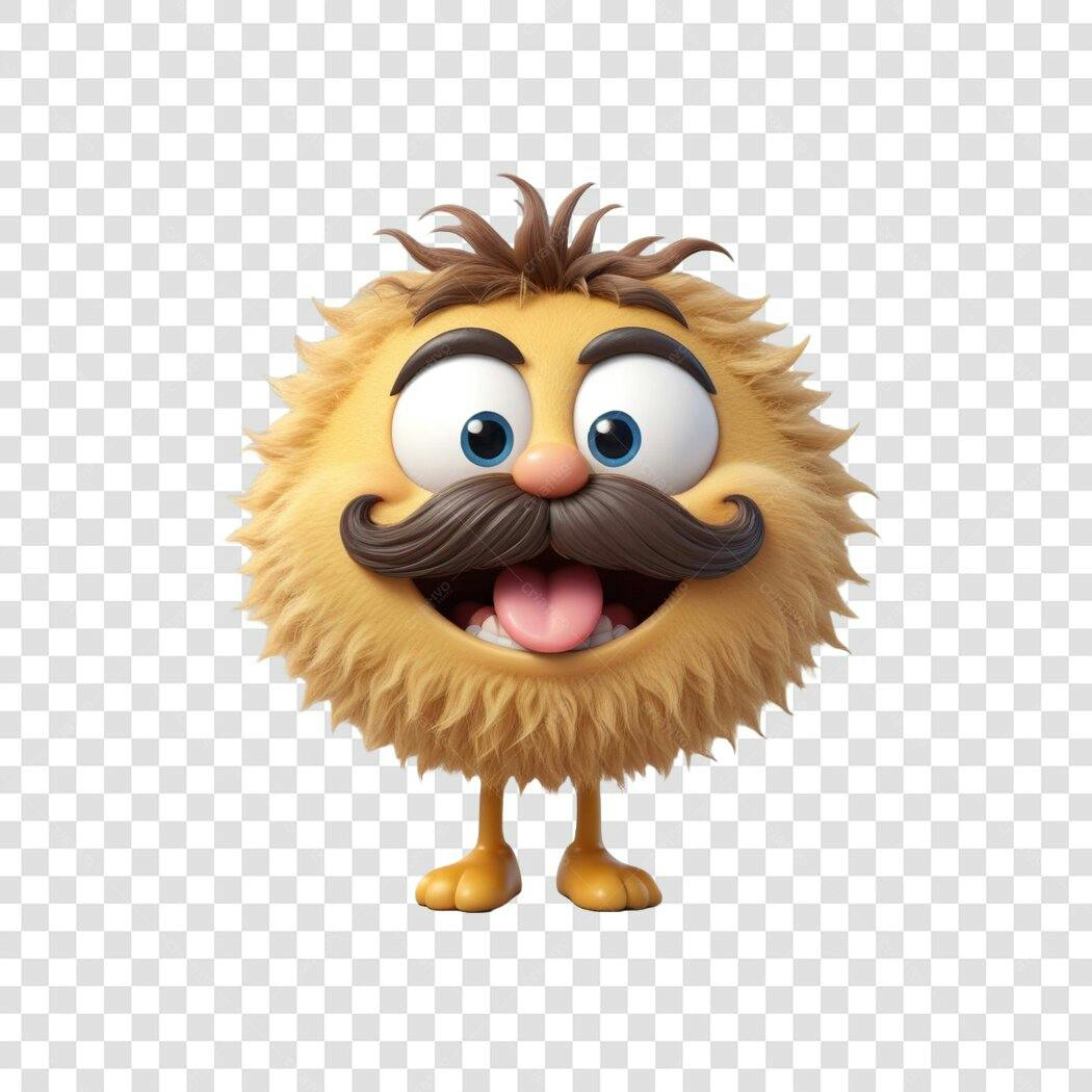 Personagem Ilustrado Monstro Peludo Bigode PNG Fundo Transparente