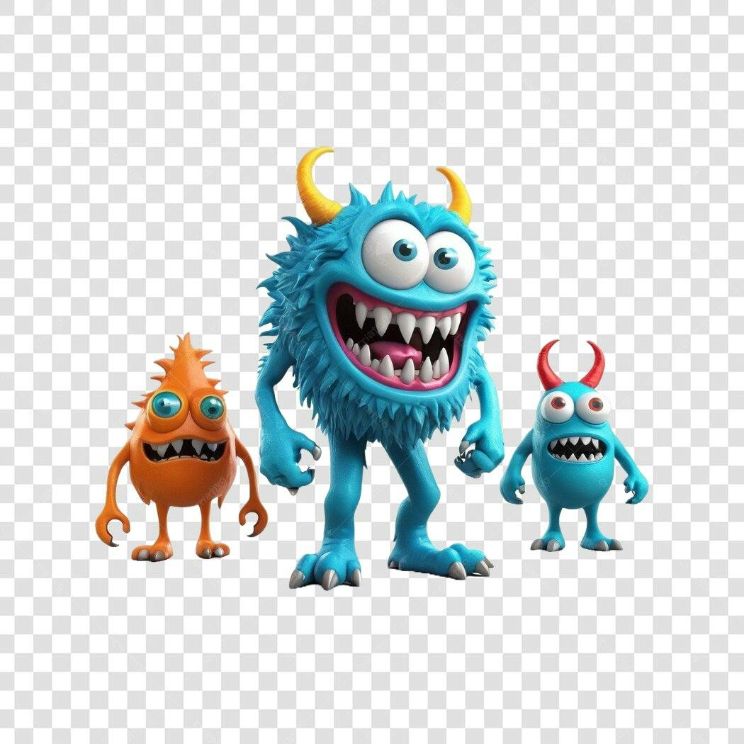 Personagem Ilustrado Monstros Azuis e Laranja PNG Fundo Transparente