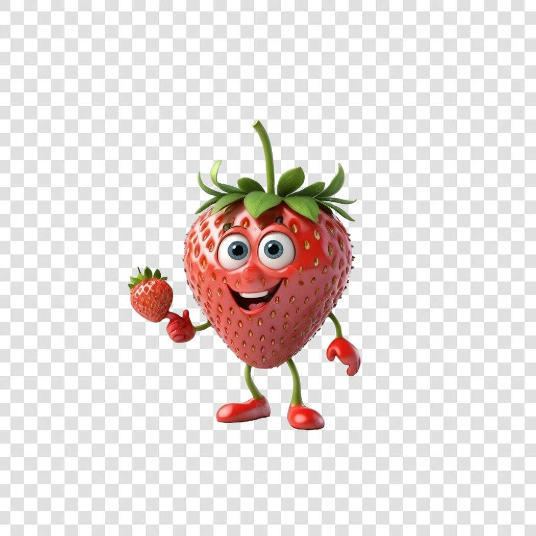 Personagem Ilustrado Morango Feliz com Moranguinho PNG Fundo Transparente