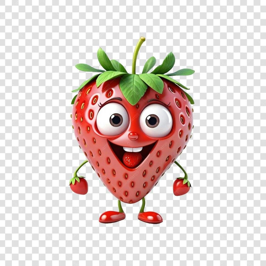 Personagem Ilustrado Morango Feliz Fruta PNG Fundo Transparente