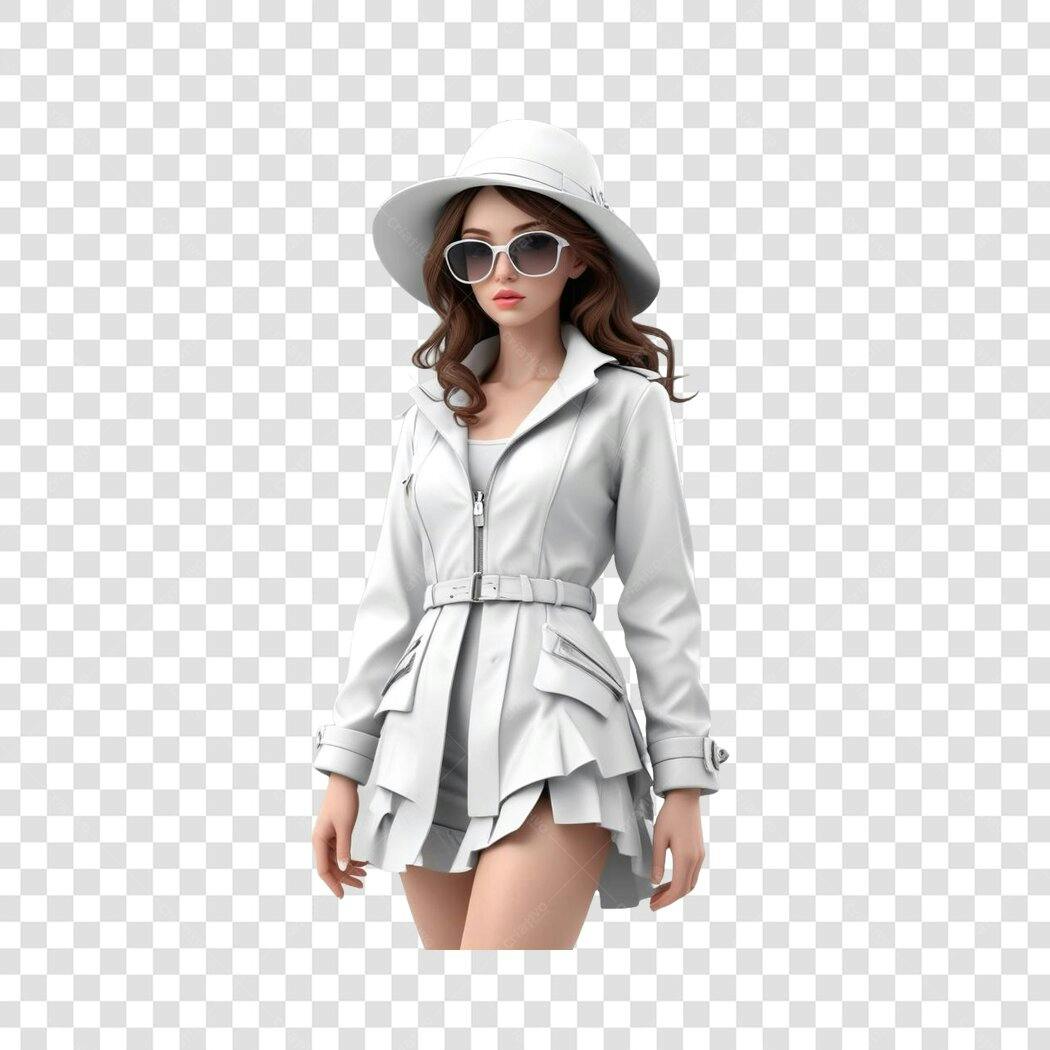 Personagem Ilustrado Mulher Chapéu Óculos Branco PNG Fundo Transparente