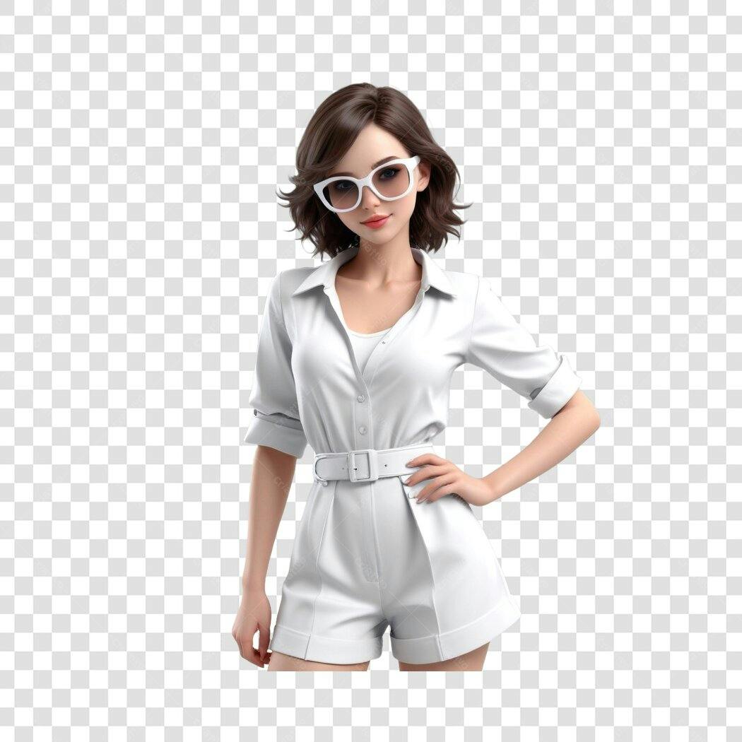 Personagem Ilustrado Mulher Elegante Óculos Brancos PNG Fundo Transparente