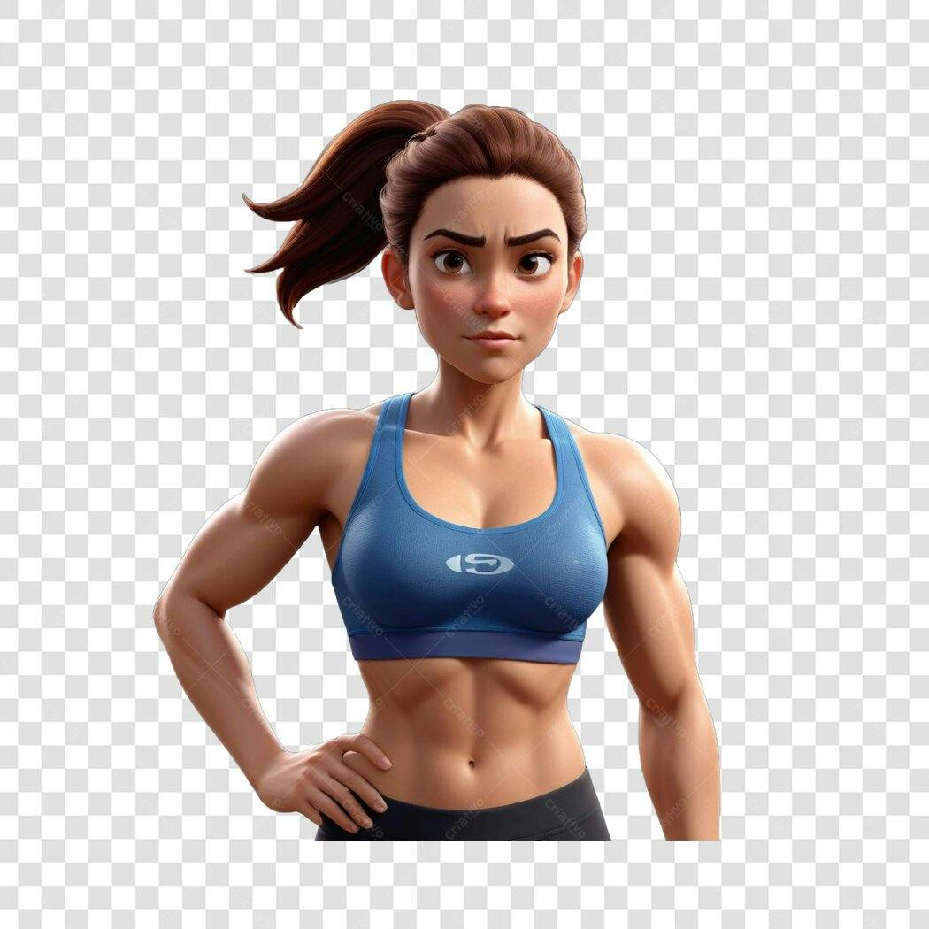 Personagem Ilustrado Mulher Fitness Academia PNG Fundo Transparente
