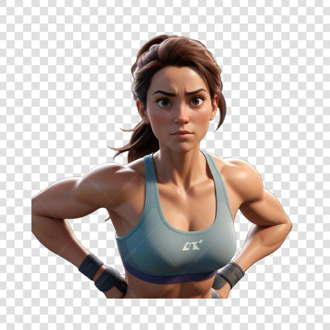 Personagem Ilustrado Mulher Fitness Academia PNG Fundo Transparente