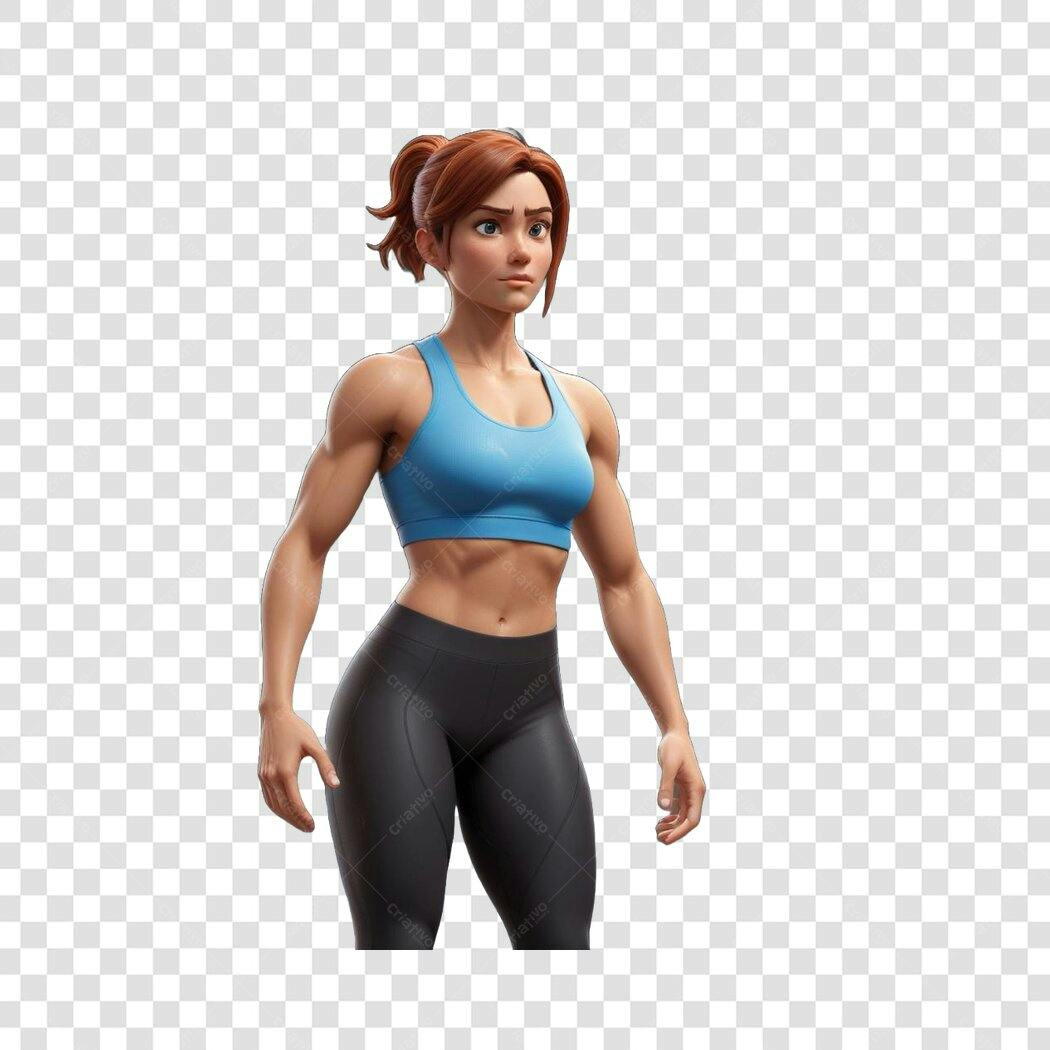 Personagem Ilustrado Mulher Fitness Academia PNG Fundo Transparente