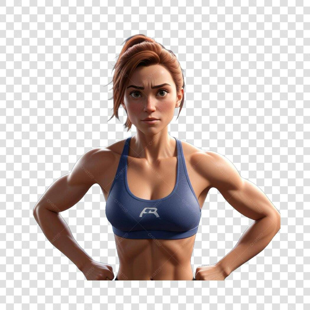 Personagem Ilustrado Mulher Fitness Forte Academia PNG Fundo Transparente