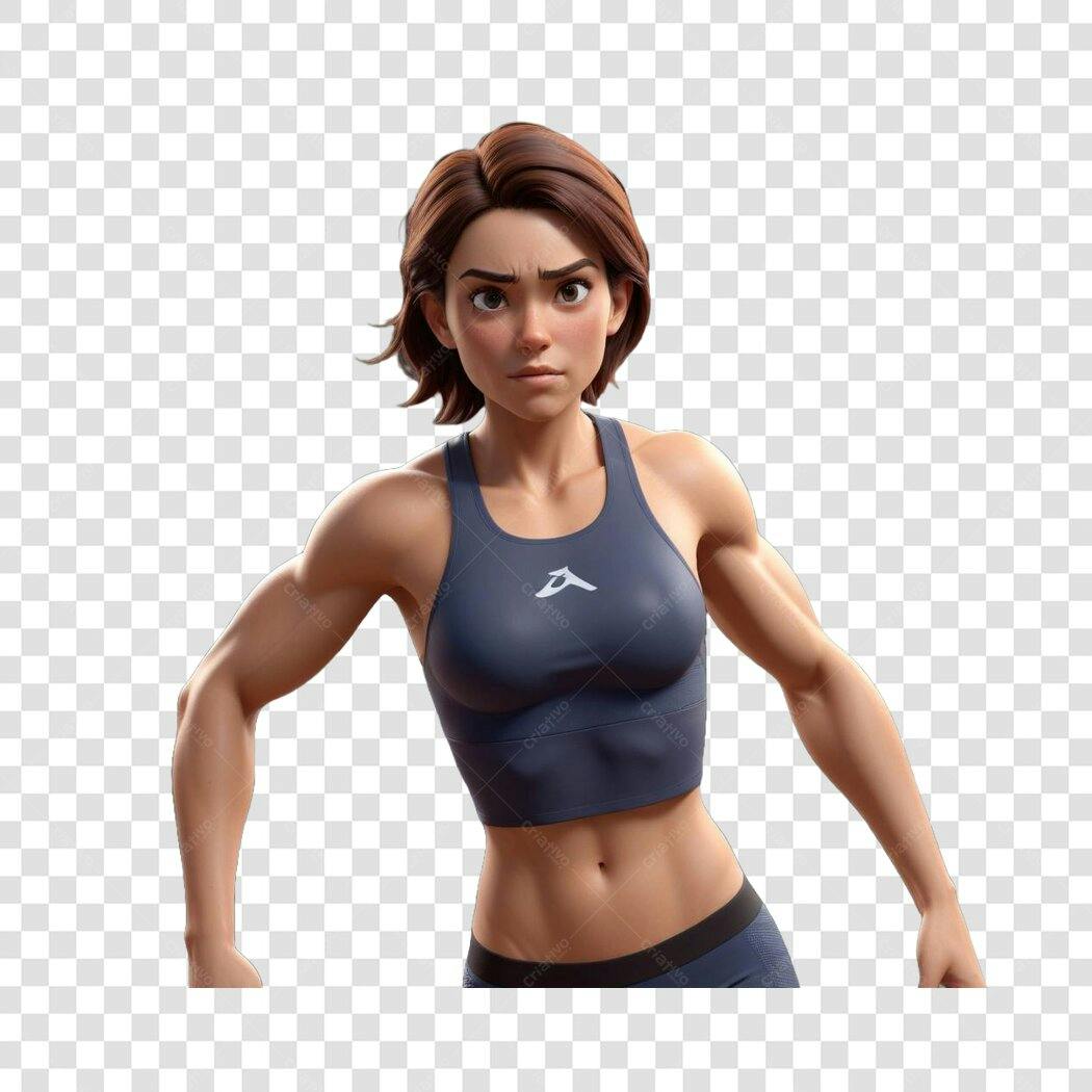 Personagem Ilustrado Mulher Fitness Forte PNG Fundo Transparente