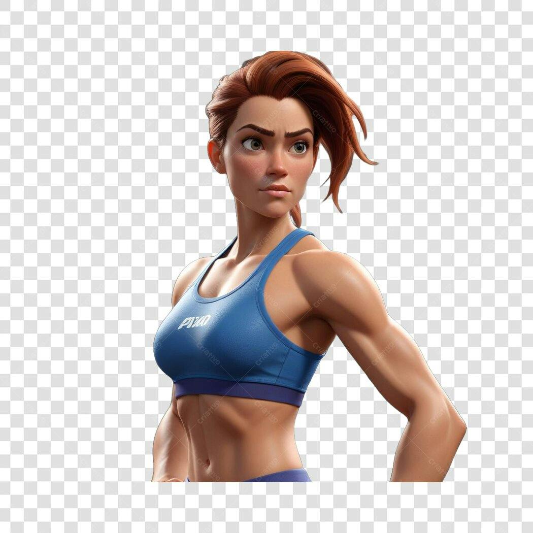 Personagem Ilustrado Mulher Fitness Musculosa PNG Fundo Transparente