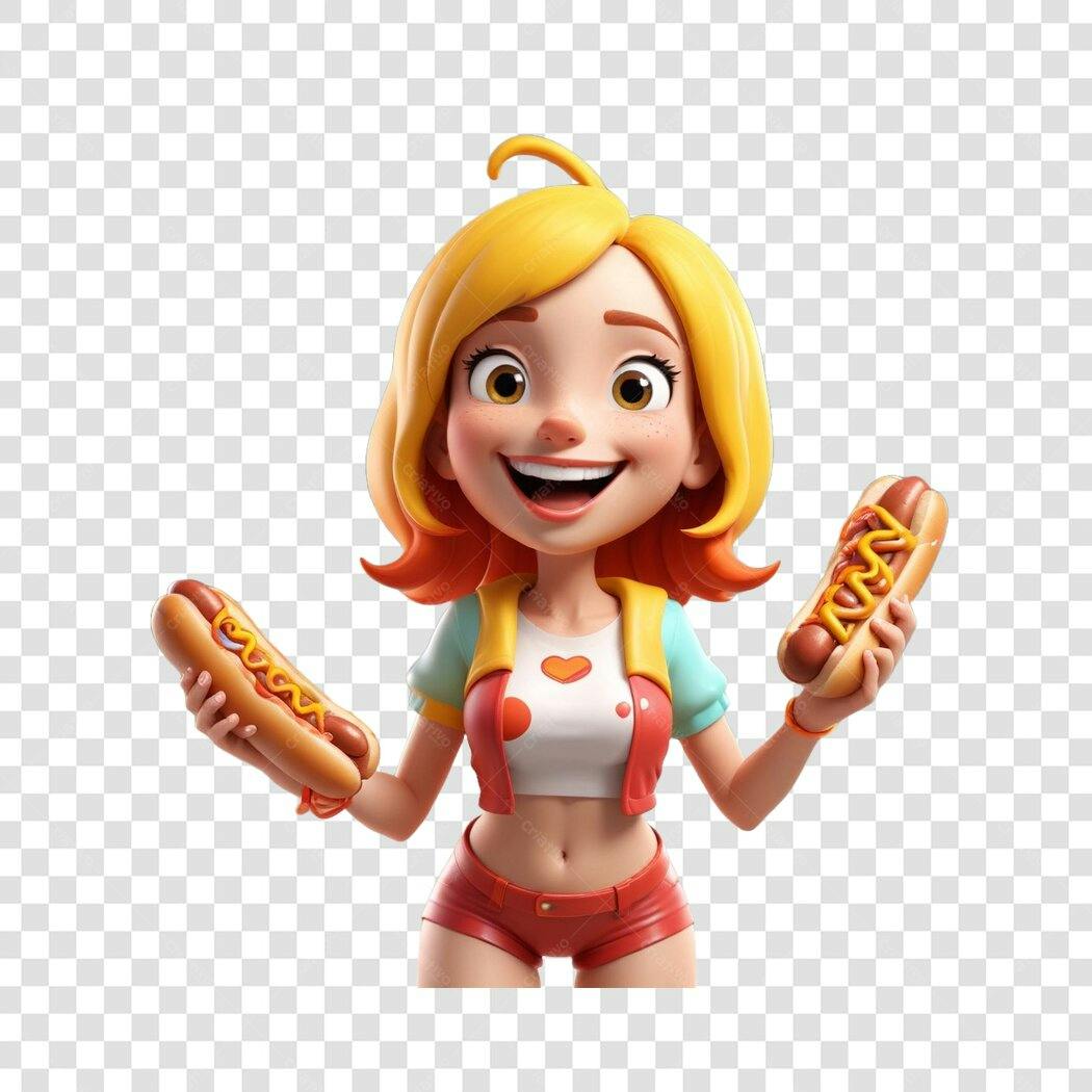 Personagem Ilustrado Mulher Jovem Cachorro-Quente PNG Fundo Transparente
