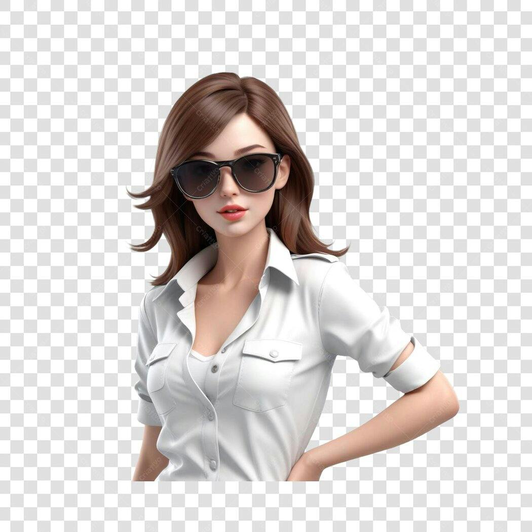 Personagem Ilustrado Mulher Morena Óculos Escuros PNG Fundo Transparente