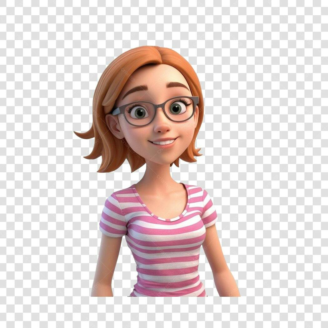 Personagem Ilustrado Mulher Ruiva Óculos PNG Fundo Transparente