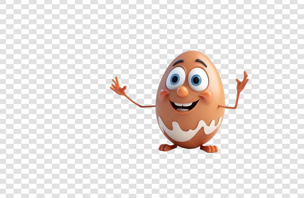 Personagem Ilustrado Ovo Feliz 3D PNG Fundo Transparente