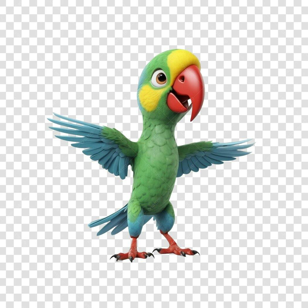 Personagem Ilustrado Papagaio Verde Azul Amarelo PNG Fundo Transparente