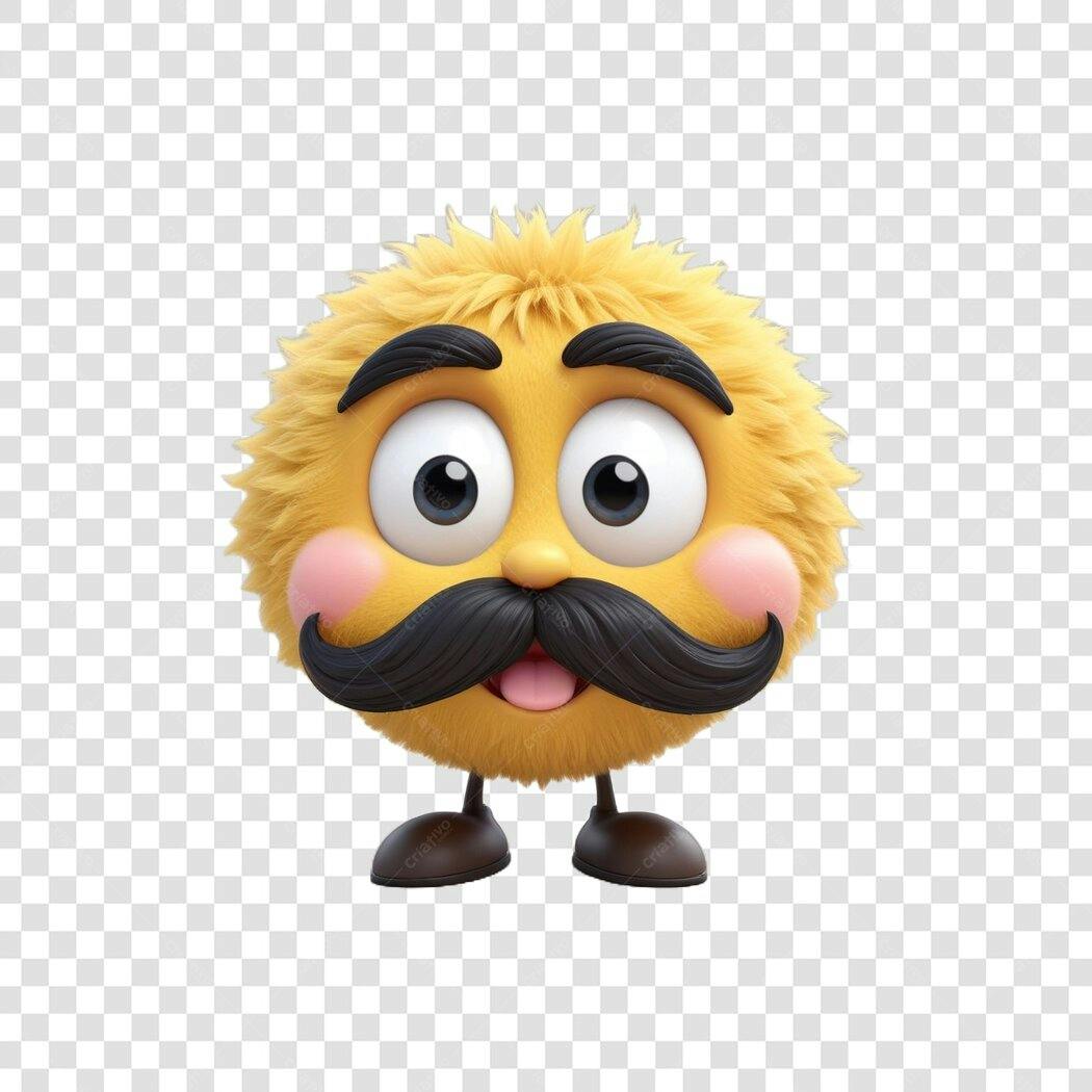 Personagem Ilustrado Peludo Bigode Amarelo PNG Fundo Transparente