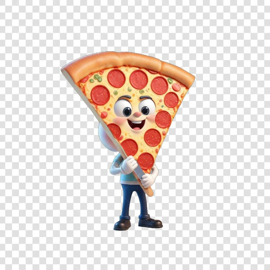 Personagem Ilustrado Pizza Fatiada Feliz 3D PNG Fundo Transparente