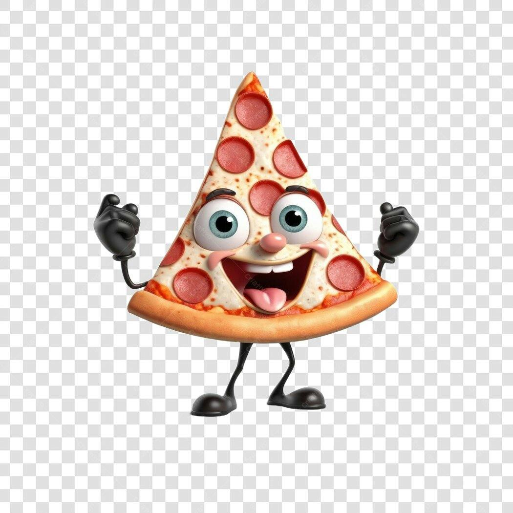 Personagem Ilustrado Pizza Feliz 3D PNG Fundo Transparente