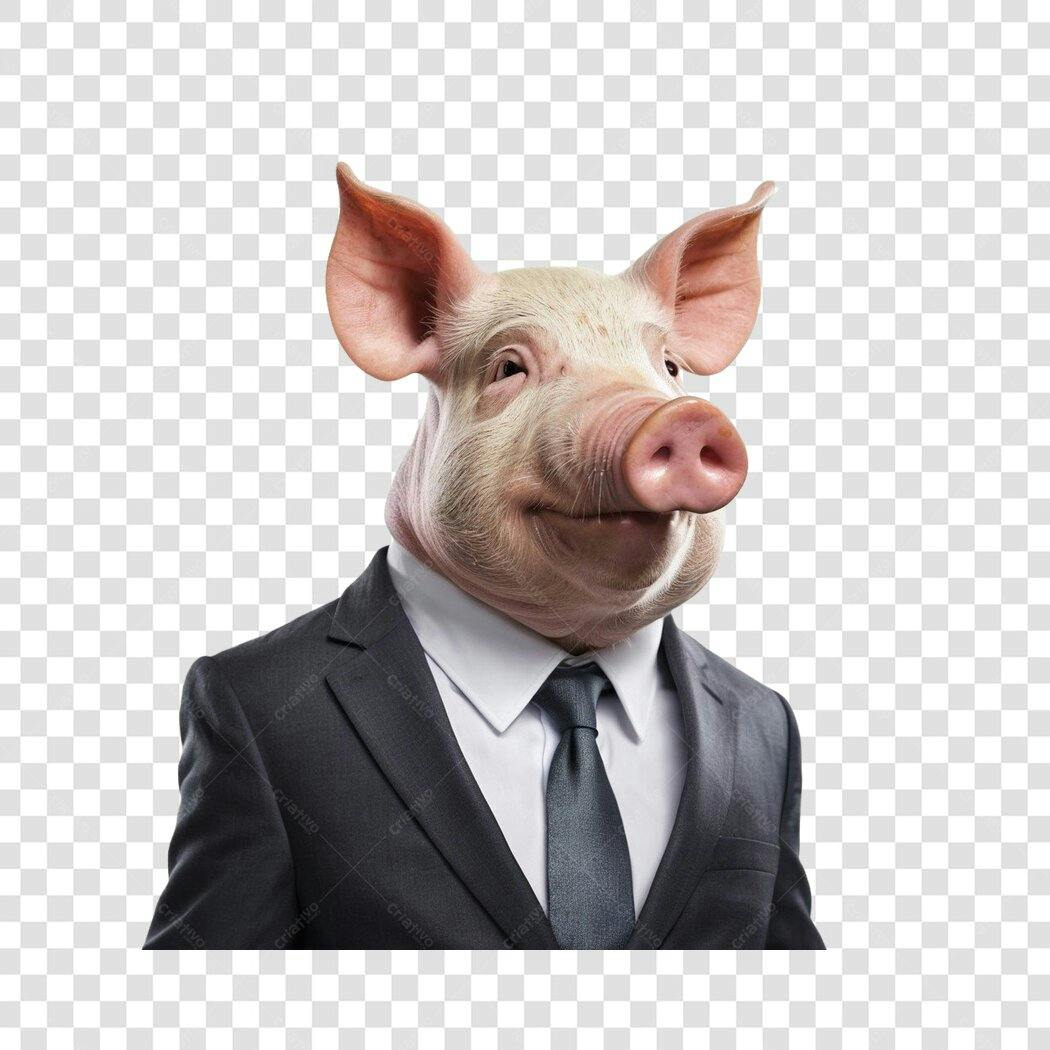 Personagem Ilustrado Porco de Terno Empresário PNG Fundo Transparente