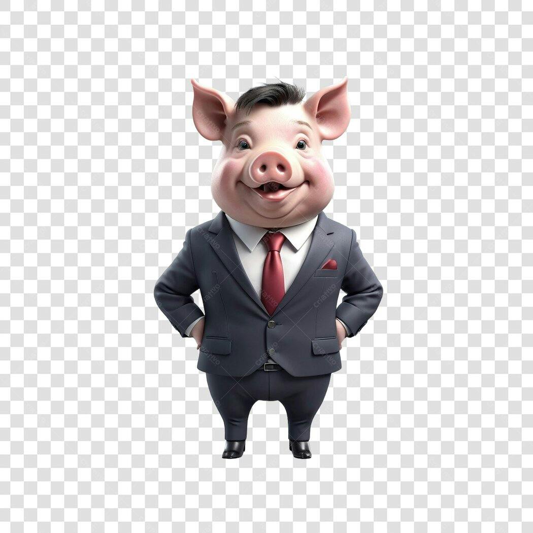 Personagem Ilustrado Porco Empresário Terno PNG Fundo Transparente