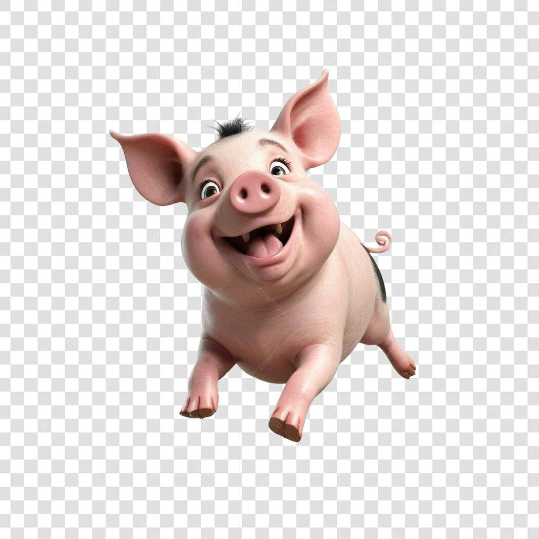 Personagem Ilustrado Porco Feliz Correndo PNG Fundo Transparente