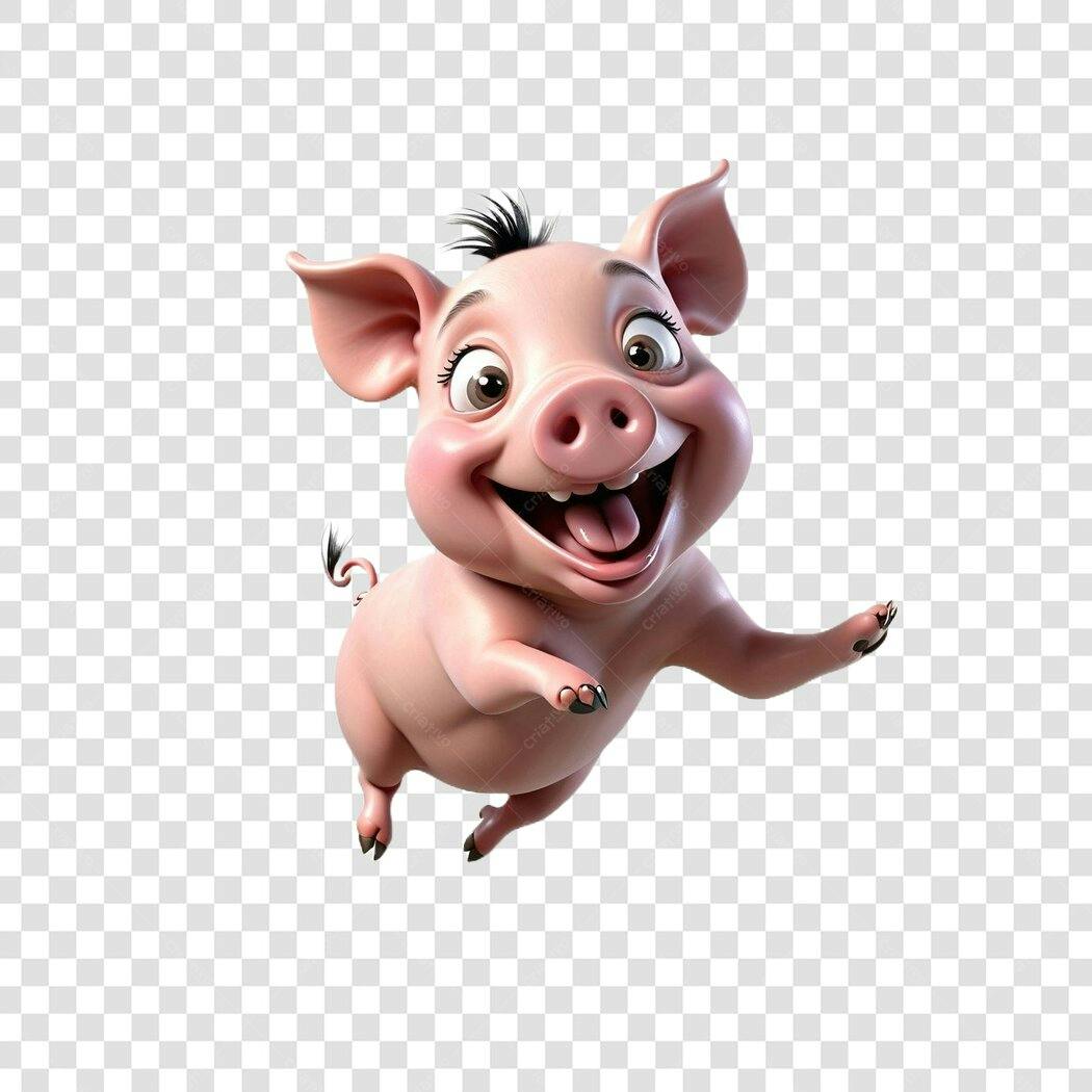 Personagem Ilustrado Porquinho Feliz 3D PNG Fundo Transparente
