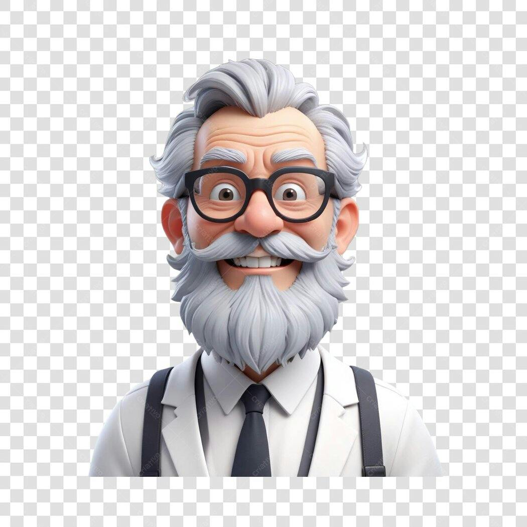 Personagem Ilustrado Professor Cientista Barbudo PNG Fundo Transparente