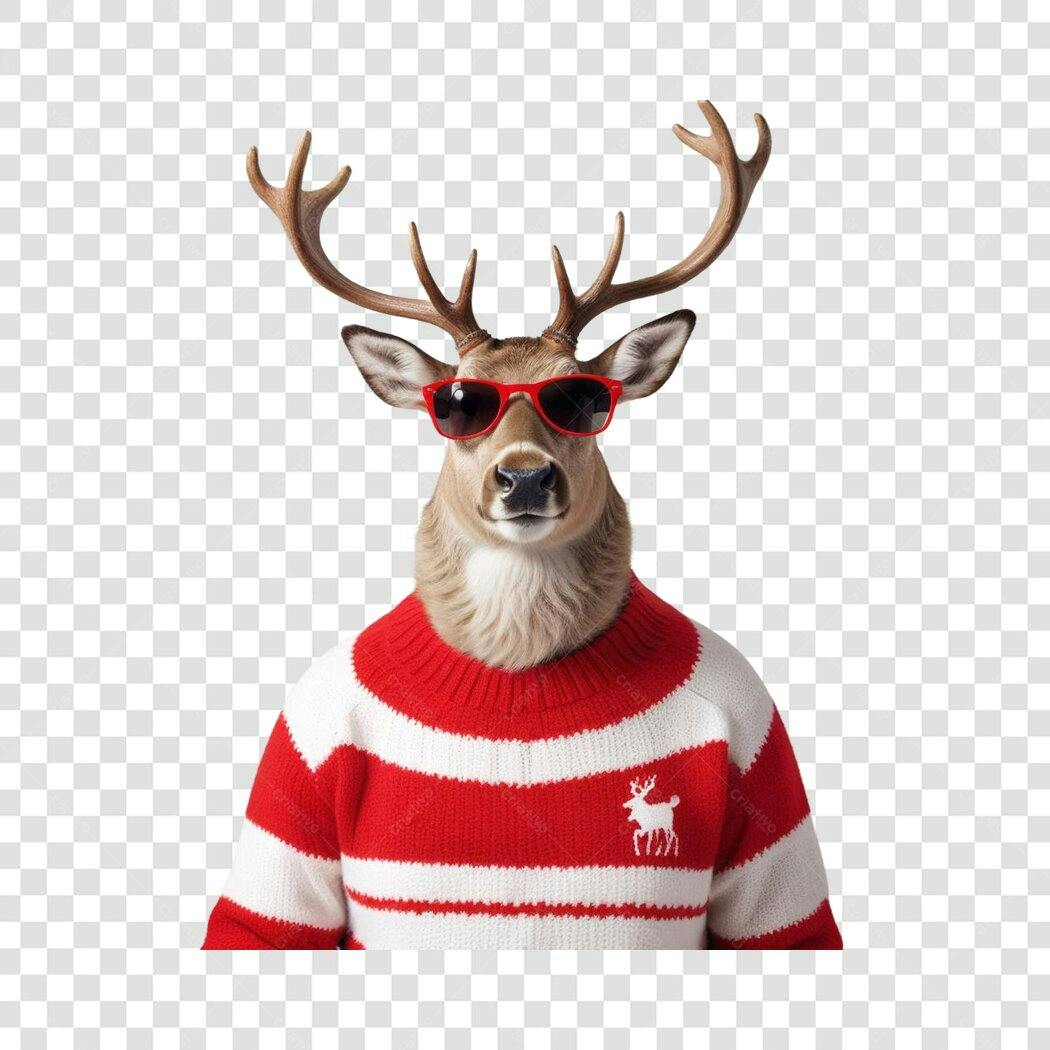 Personagem Ilustrado Rena Natal Dezembro Óculos PNG Fundo Transparente