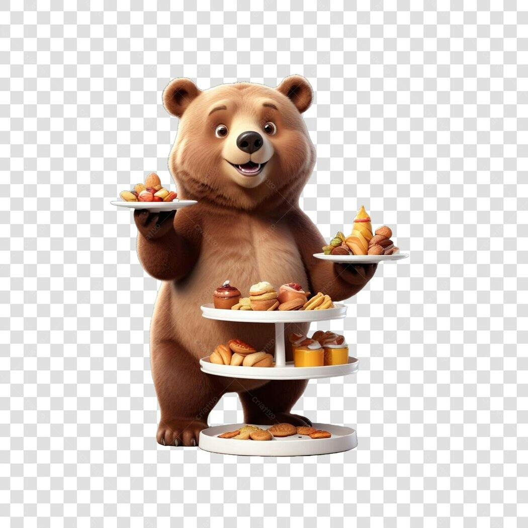 Personagem Ilustrado Urso Confeiteiro Doces PNG Fundo Transparente