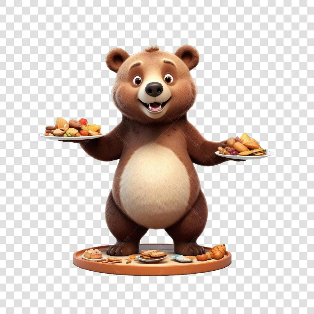 Personagem Ilustrado Urso Marrom Doces Confeitaria PNG Fundo Transparente