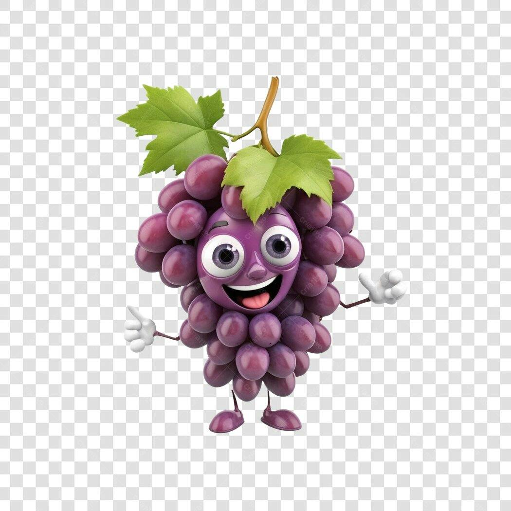 Personagem Ilustrado Uva Feliz Roxo PNG Fundo Transparente
