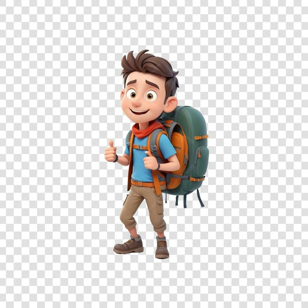 Personagem Ilustrado Viajante Mochileiro 3D PNG Fundo Transparente