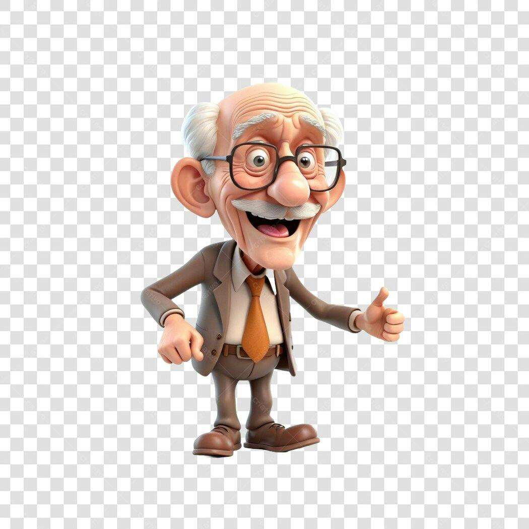 Personagem Ilustrado Vovô Feliz Polegar para Cima PNG Fundo Transparente