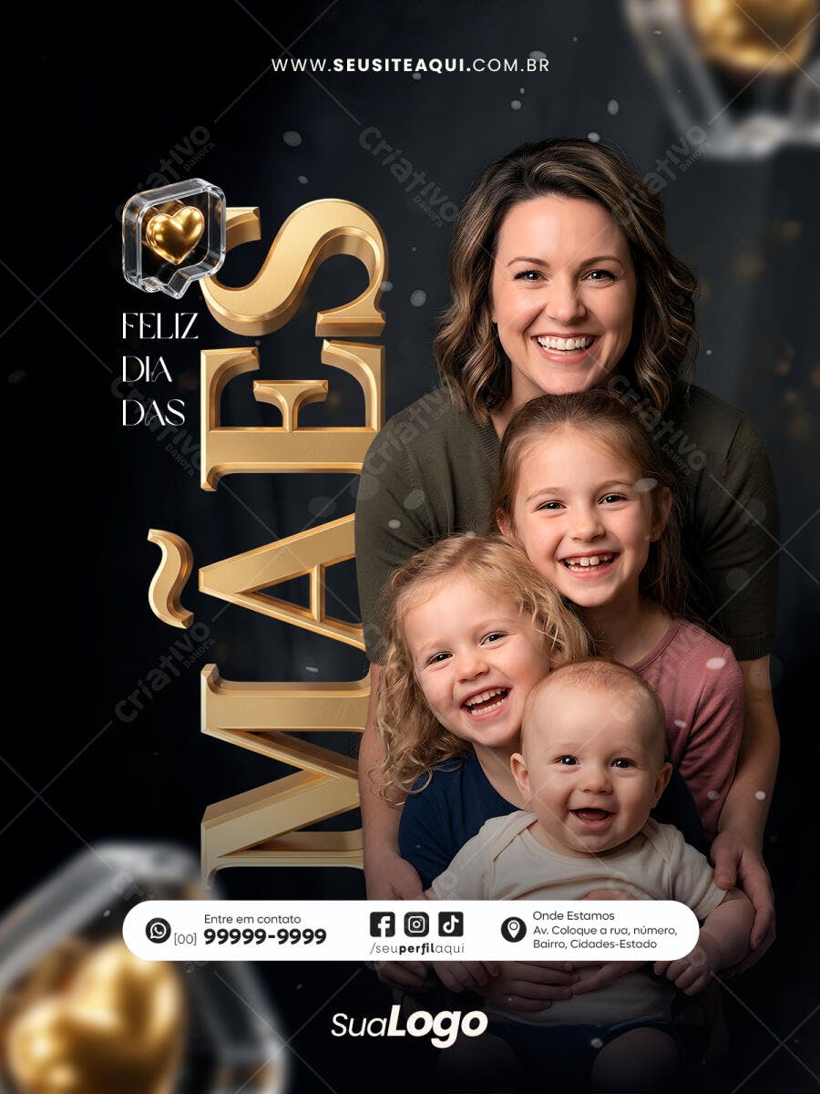 Post Instagram Dia das Mães Dourado PSD Editável