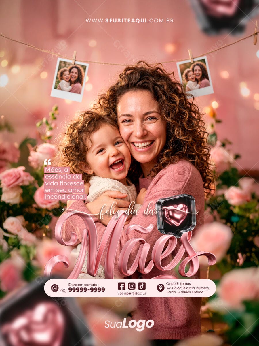 Post Instagram Dia das Mães Floricultura PSD Editável