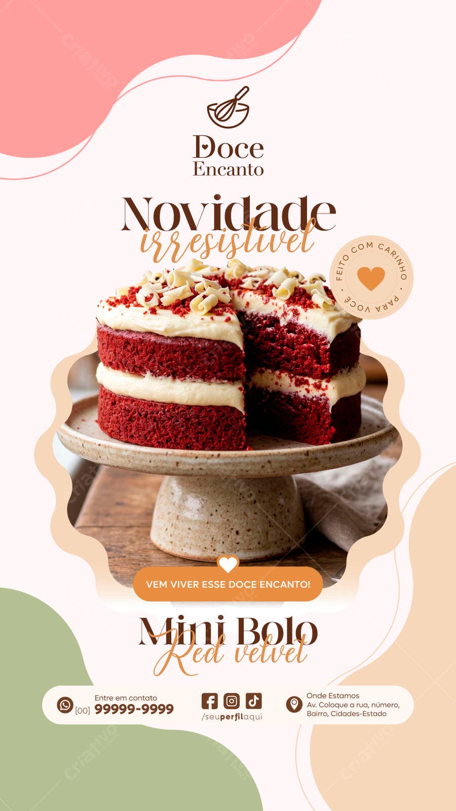 Story Instagram Confeitaria Bolo Red Velvet PSD Editável