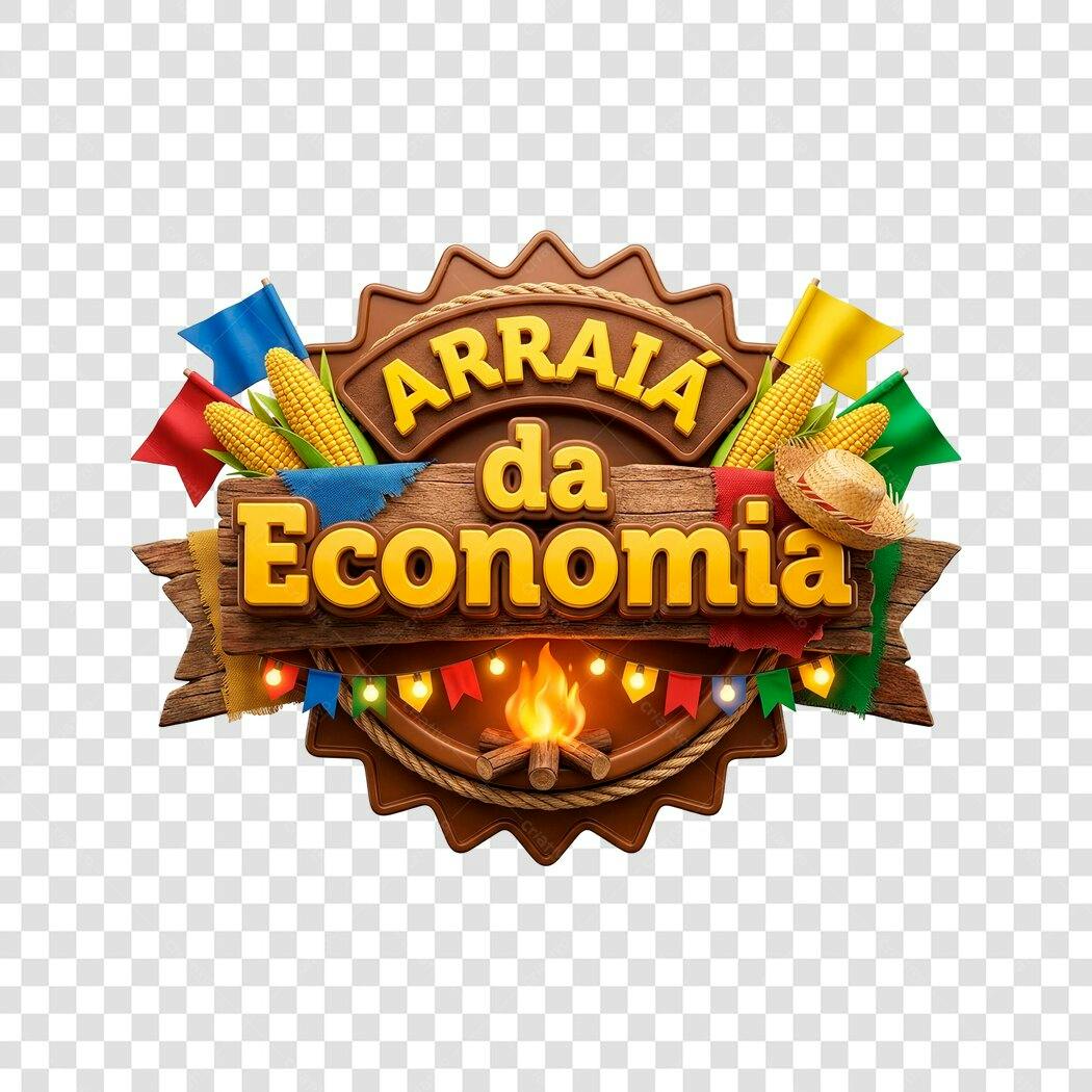Elemento 3D Arraiá da Economia Festa Junina Junho PNG Fundo Transparente