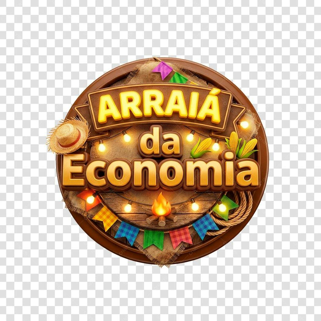 Elemento 3D Arraiá da Economia Festa Junina Junho PNG Fundo Transparente