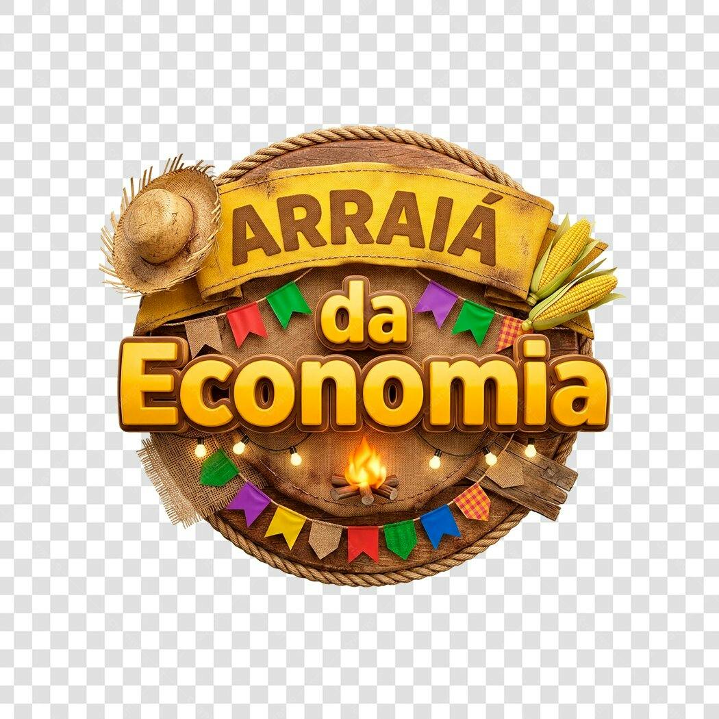 Elemento 3D Arraiá da Economia Festa Junina Junho PNG Fundo Transparente