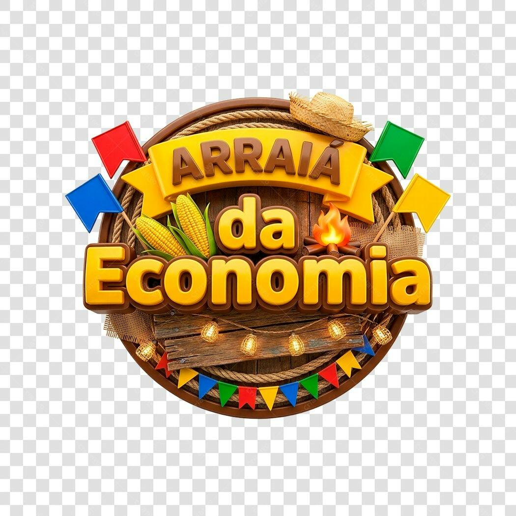 Elemento 3D Arraial da Economia Festa Junina Junho PNG Fundo Transparente