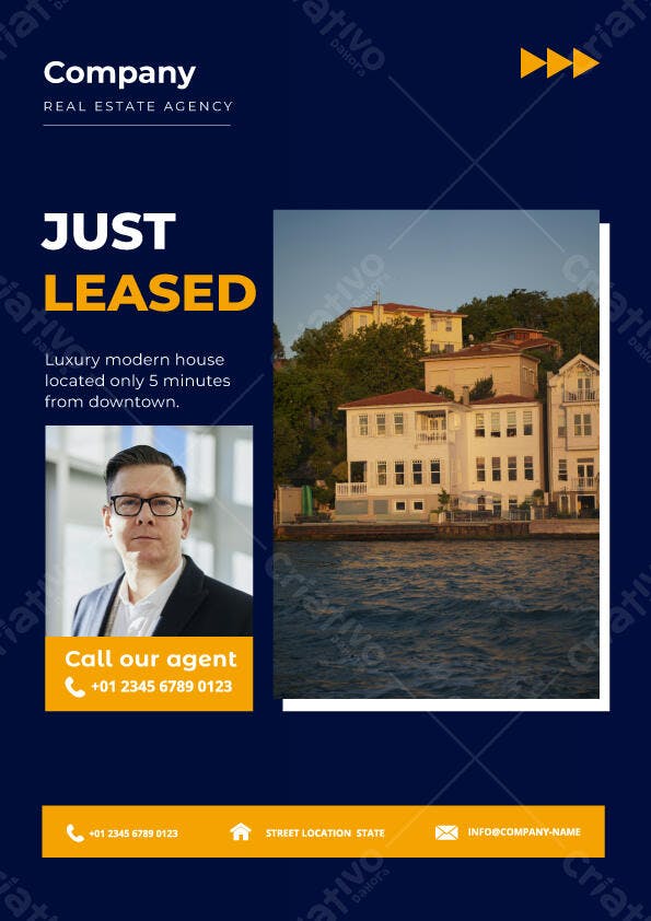 Flyer Imobiliária Agência de Imóveis Moderno Azul Marinho
