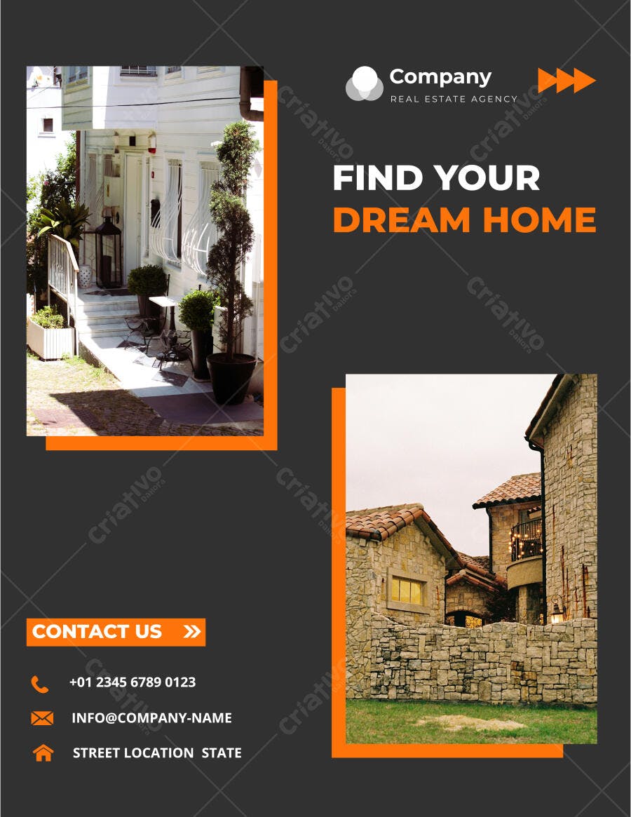 Flyer Imobiliária Agência Imóveis Moderno Laranja